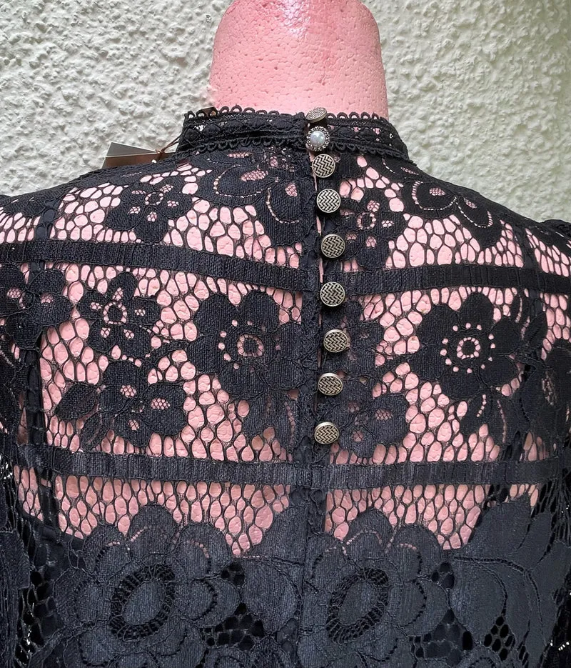 Trachtenbluse, Krüger Collections, Langarm, Spitze, schwarz, Loredina