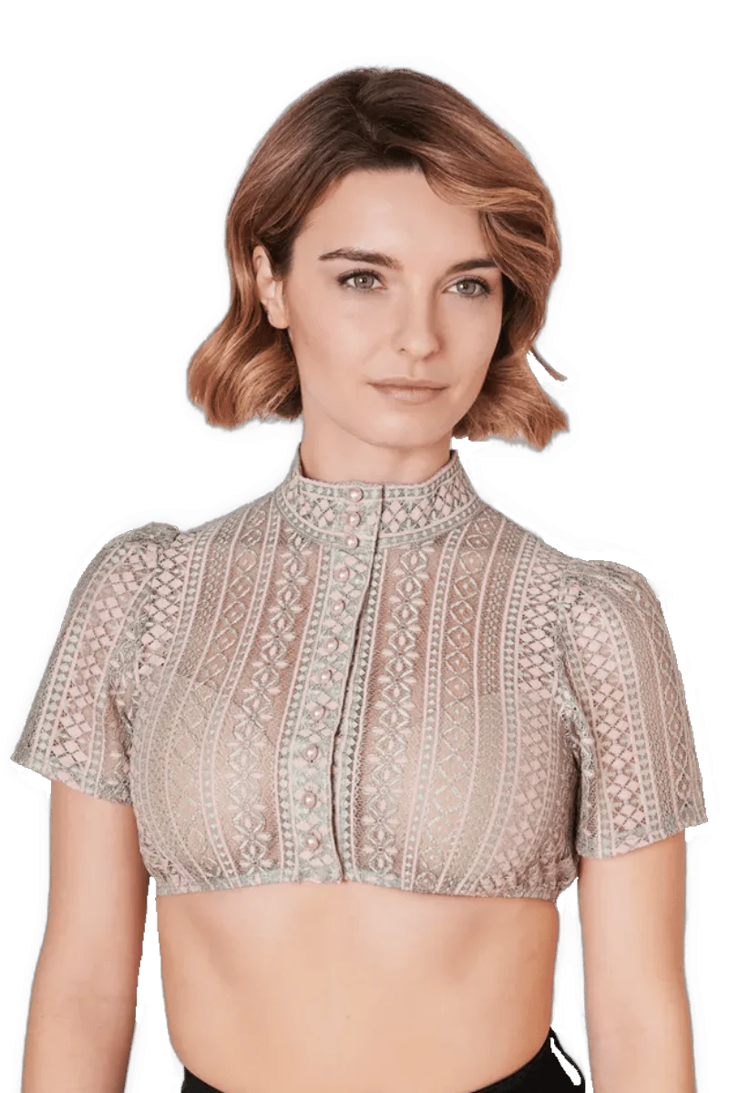 Dirndlbluse Krüger Collections, Kali, grün rosa, hochgeschlossen