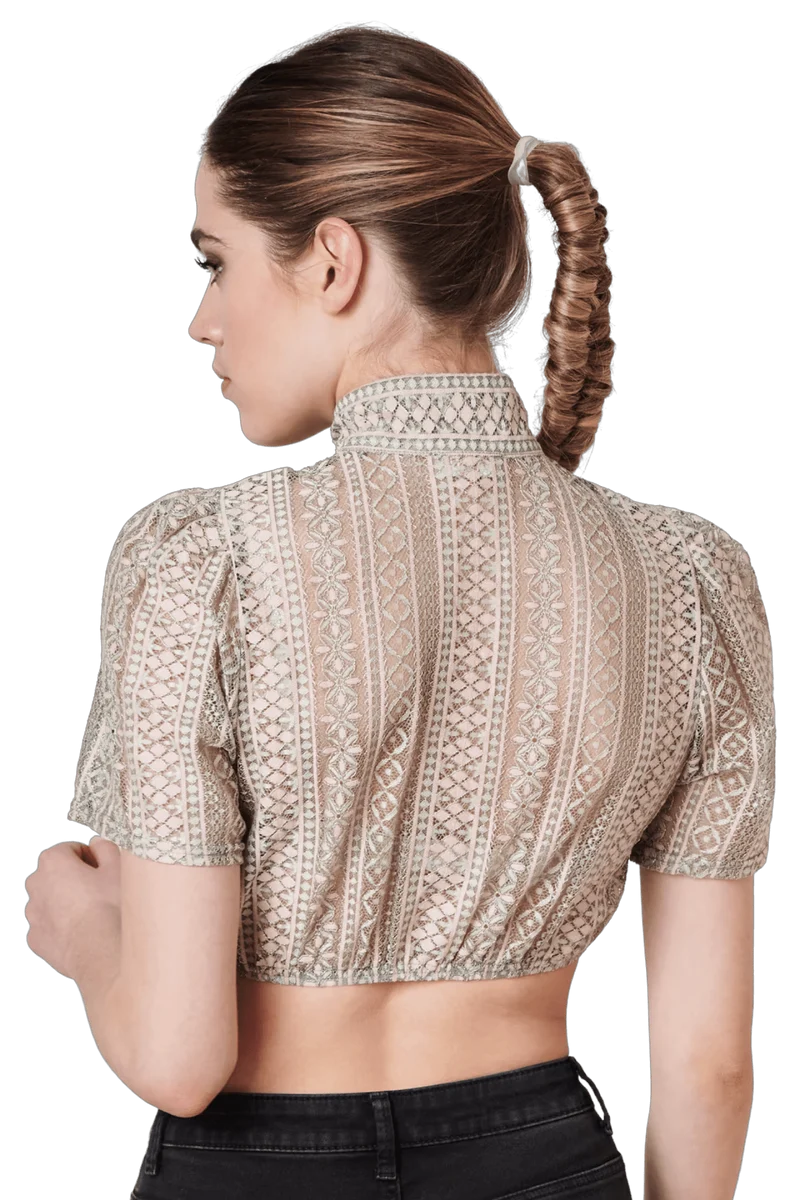 Dirndlbluse Krüger Collections, Kali, grün rosa, hochgeschlossen