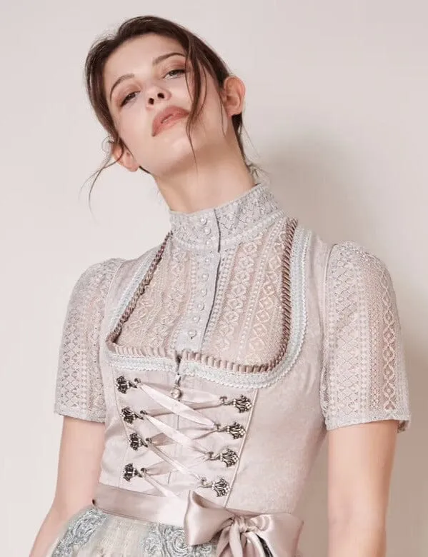 Dirndlbluse Krüger Collections, Kali, grau, hochgeschlossen