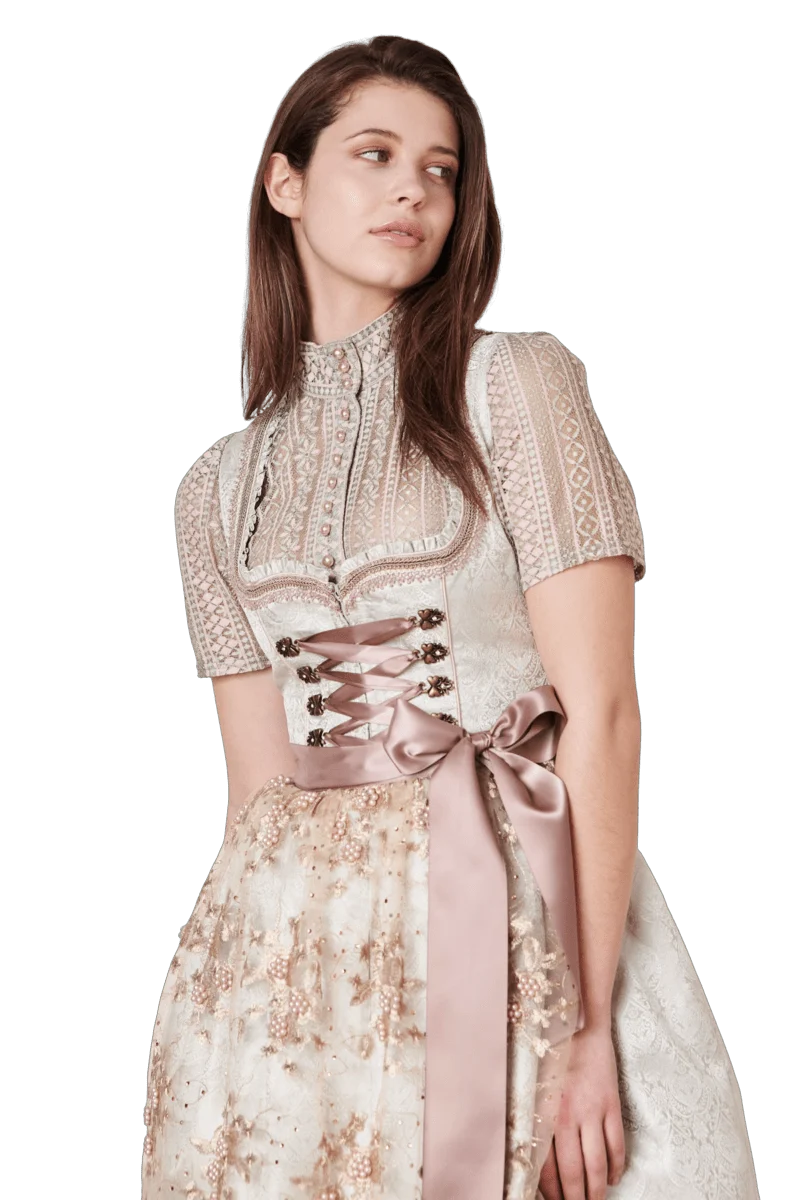 Dirndl Krüger Madl, Midi 60 cm, Sunny, hellgrün, rosa, Perlen