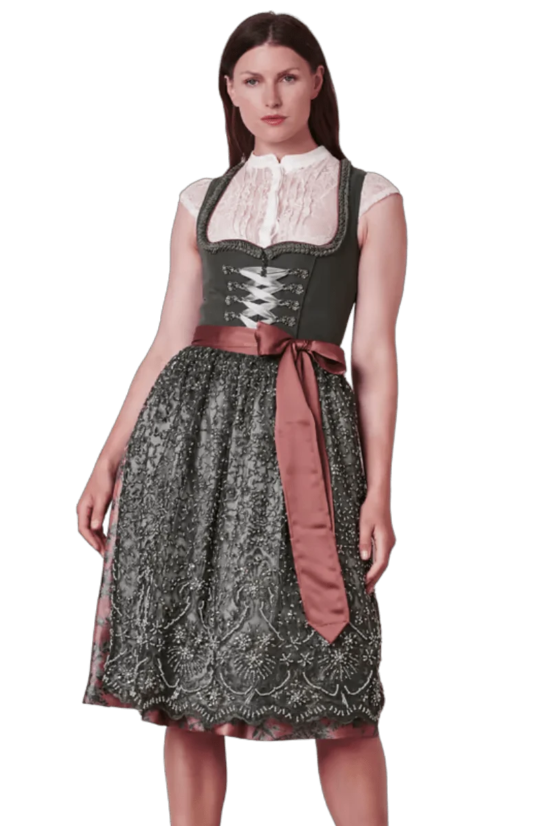 Dirndl Krüger Collection 70 cm, Estelle, grün, silber, rost, Gr. 36