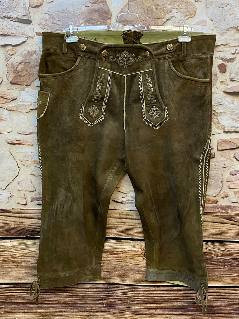 Vintage Trachten Lederhose Herren Kniebund Olivbraun – Gr. 56 Donisl Echtleder