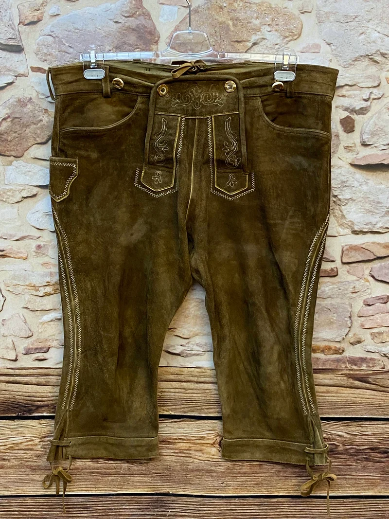 Vintage Trachten Lederhose Herren Kniebund Braun – Gr. 56