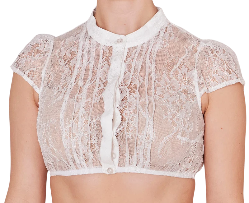 Dirndlbluse Krüger Collection, hochgeschlossen, ecru, Grit