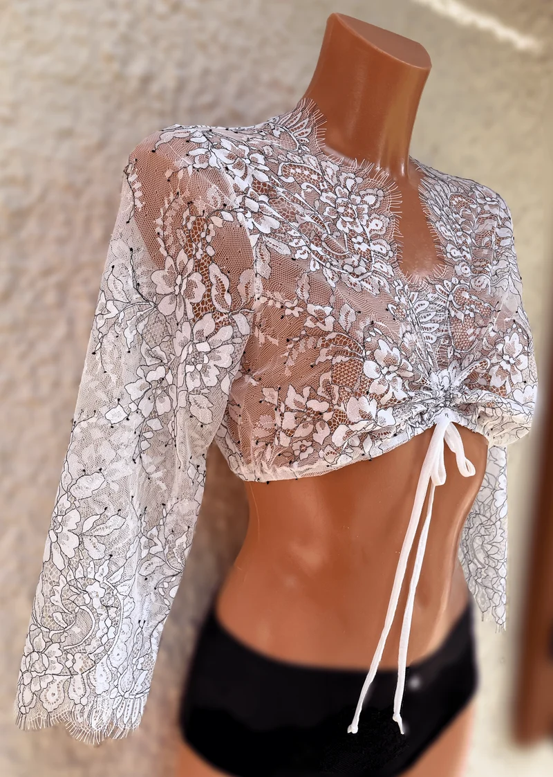 Dirndlbluse, Spieth & Wensky Epire, Spitze, creme schwarz