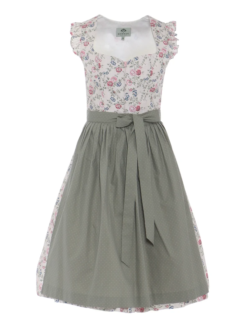 Rosendruck-Dirndl mit Streifen-Schürze
