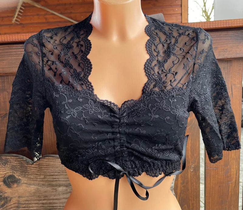 Dirndlbluse Nina von C., Martina, schwarz, halbarm, Zugband