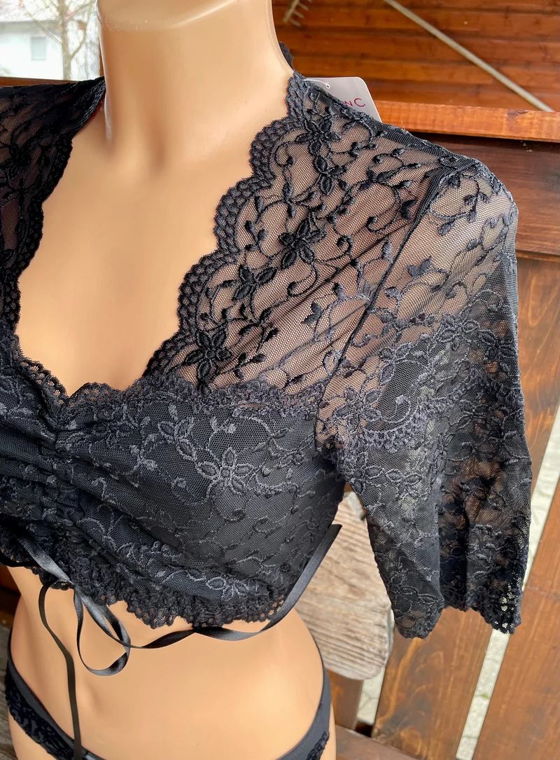 Dirndlbluse Nina von C., Martina, schwarz, halbarm, Zugband