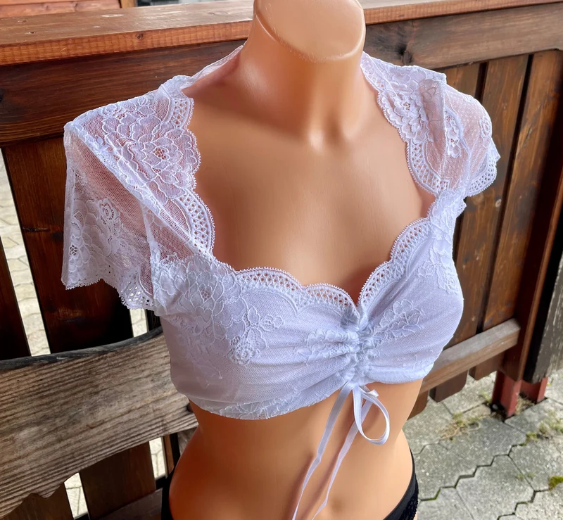 Dirndlbluse Nina von C., Sybille, weiß, kurzarm, Blüten