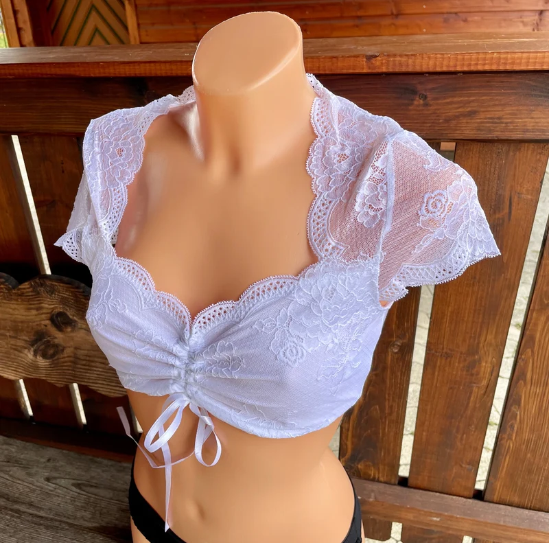 Dirndlbluse Nina von C., Sybille, weiß, kurzarm, Blüten