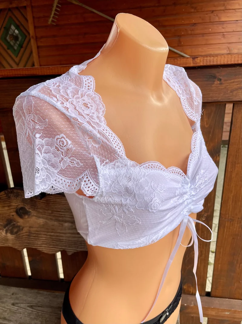 Dirndlbluse Nina von C., Sybille, weiß, kurzarm, Blüten