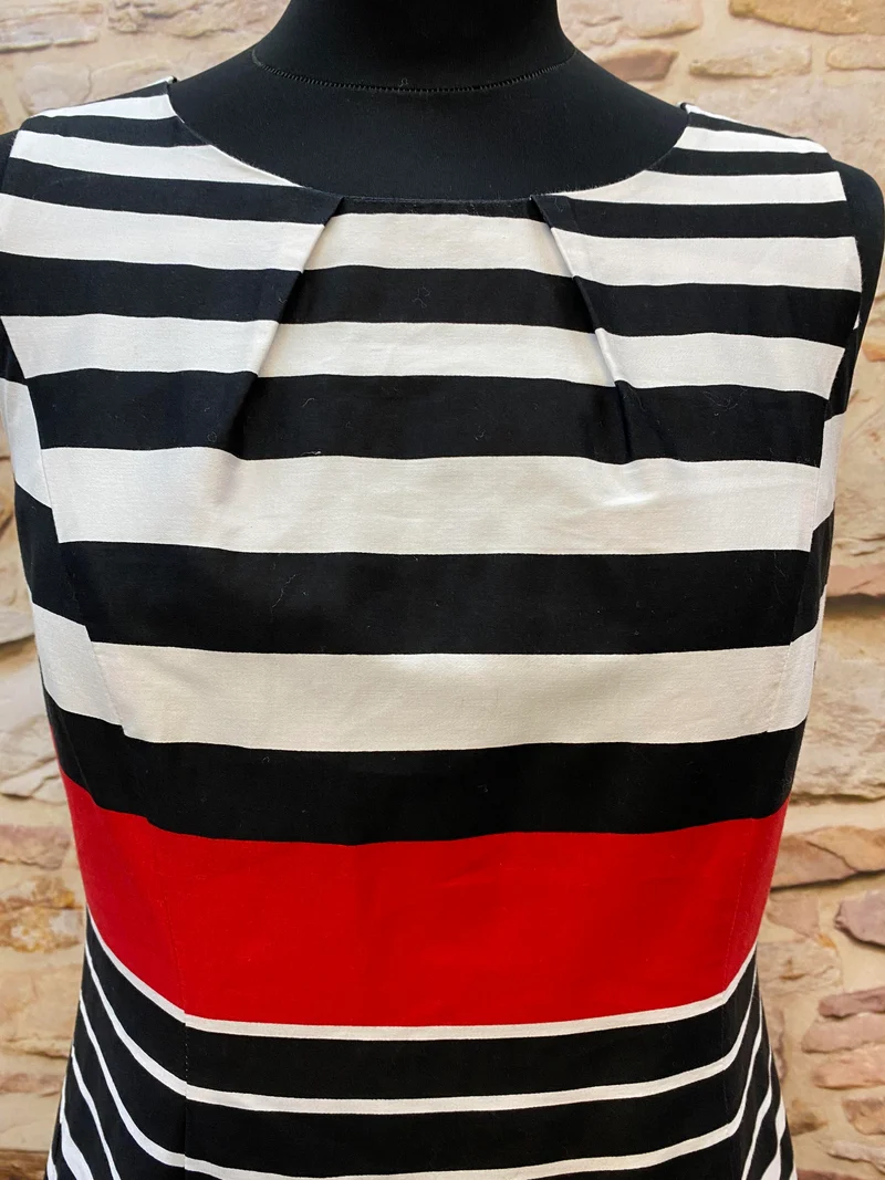 Vintage Streifenkleid Schwarz Weiß Rot – 50er/60er Stil Gr. 36