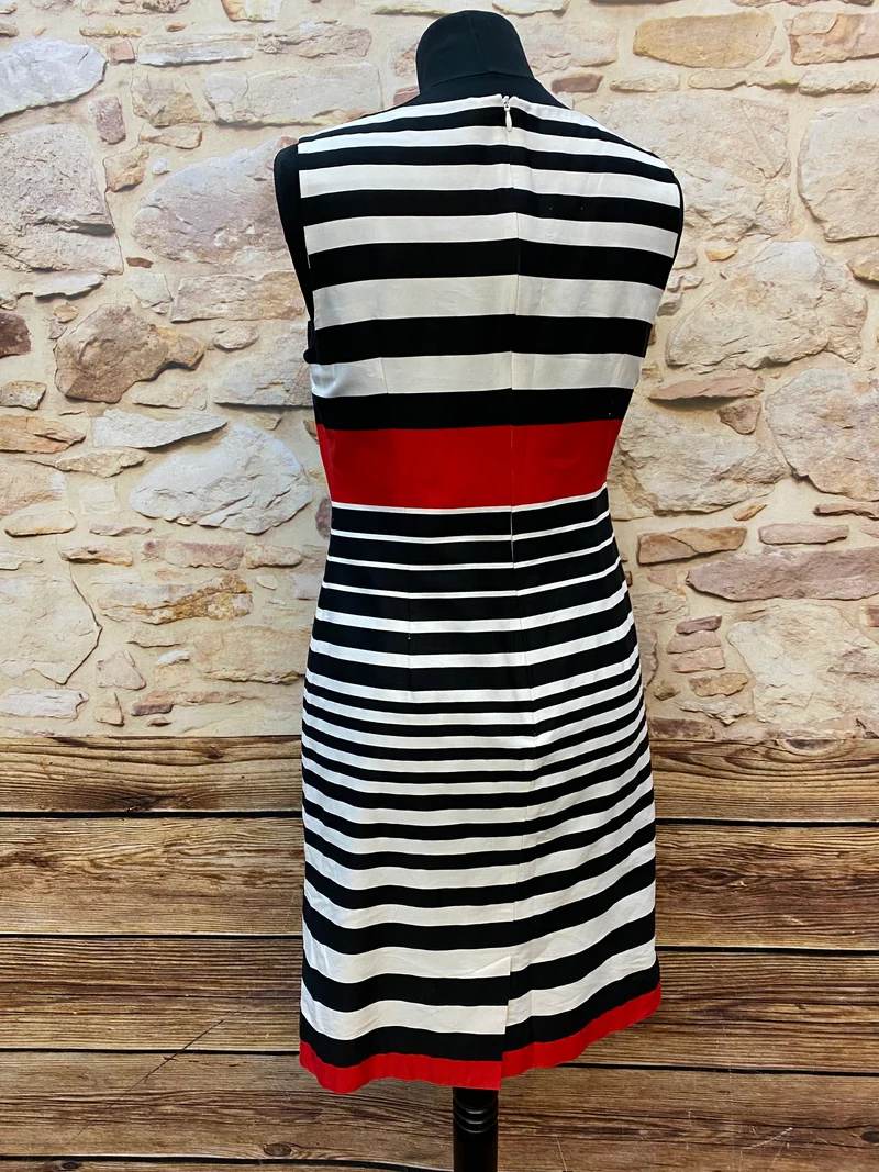 Vintage Streifenkleid Schwarz Weiß Rot – 50er/60er Stil Gr. 36