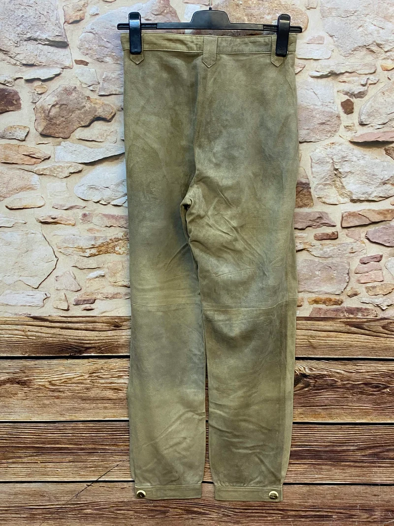 Damen Trachten Lederhose lang Gr. 40 – olivfarbene Wildlederhose