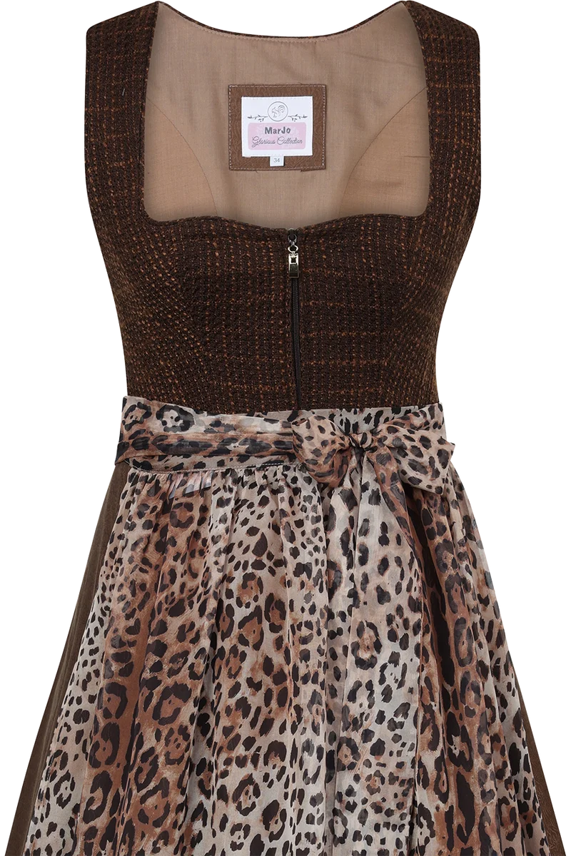 Midi-Leoprintdirndl mit Srukturmieder - espresso leo