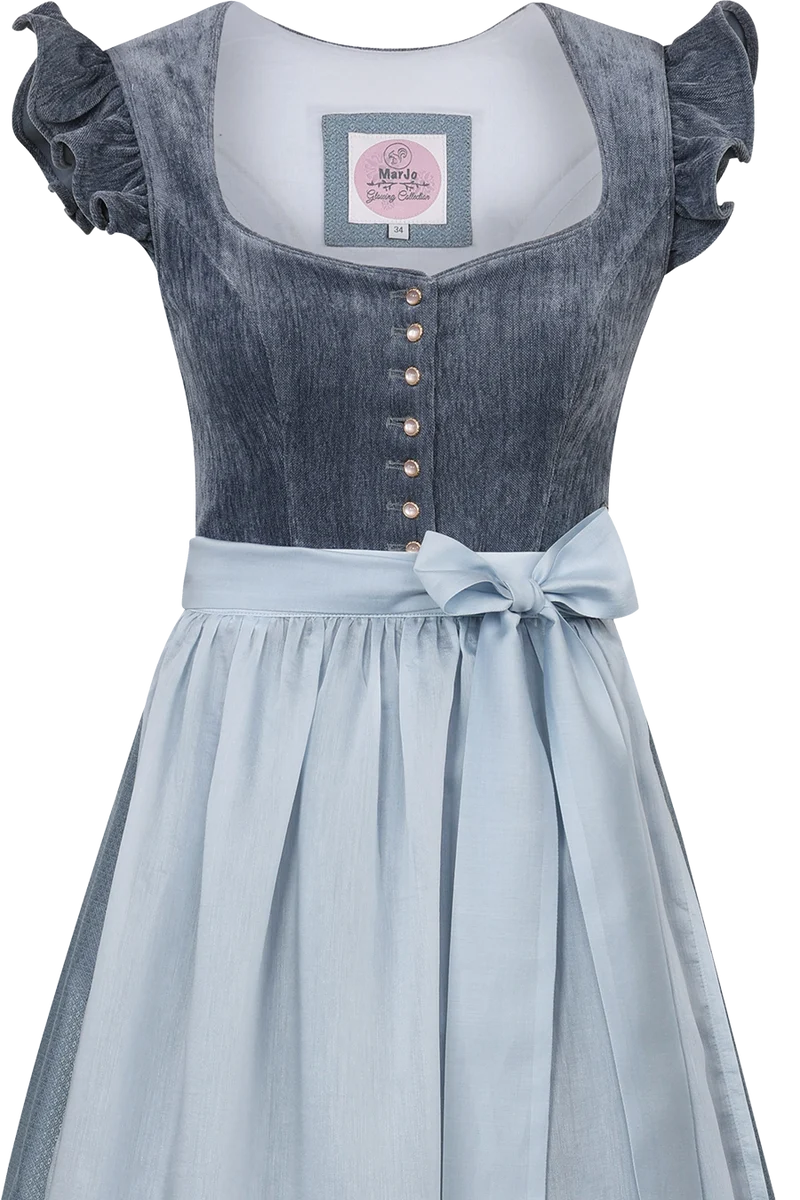 Samtdirndl 70cm mit abnehmbaren Flügelärmeln - himmelblau
