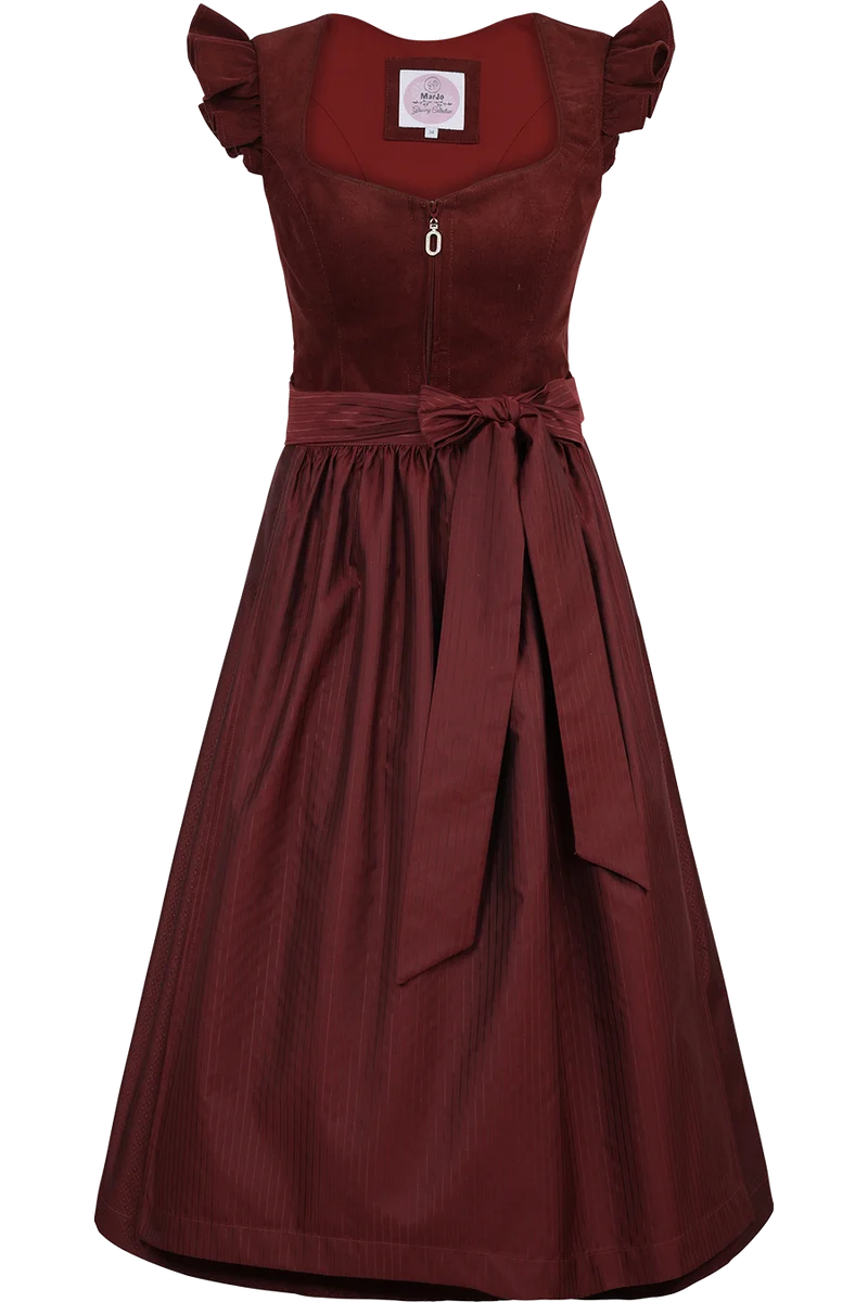 Monochromes Cord-Dirndl mit abtrennbaren Flügelärmeln - henna