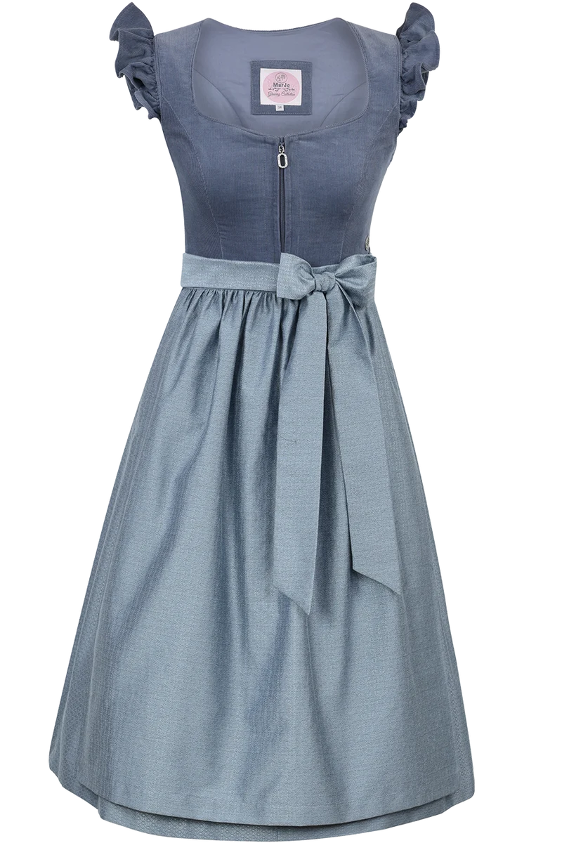 Monochromes Cord-Dirndl mit abtrennbaren Flügelärmeln - himmelblau