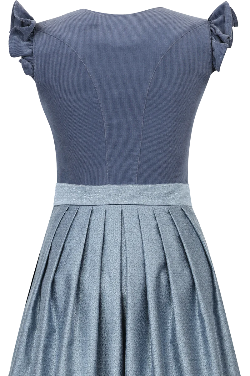 Monochromes Cord-Dirndl mit abtrennbaren Flügelärmeln - himmelblau