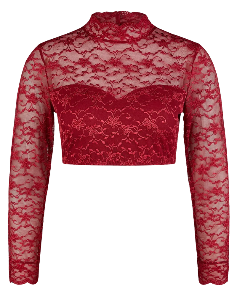 Dirndlbluse Nina von C., Elvira, bordeaux, langarm, hochgeschlossen