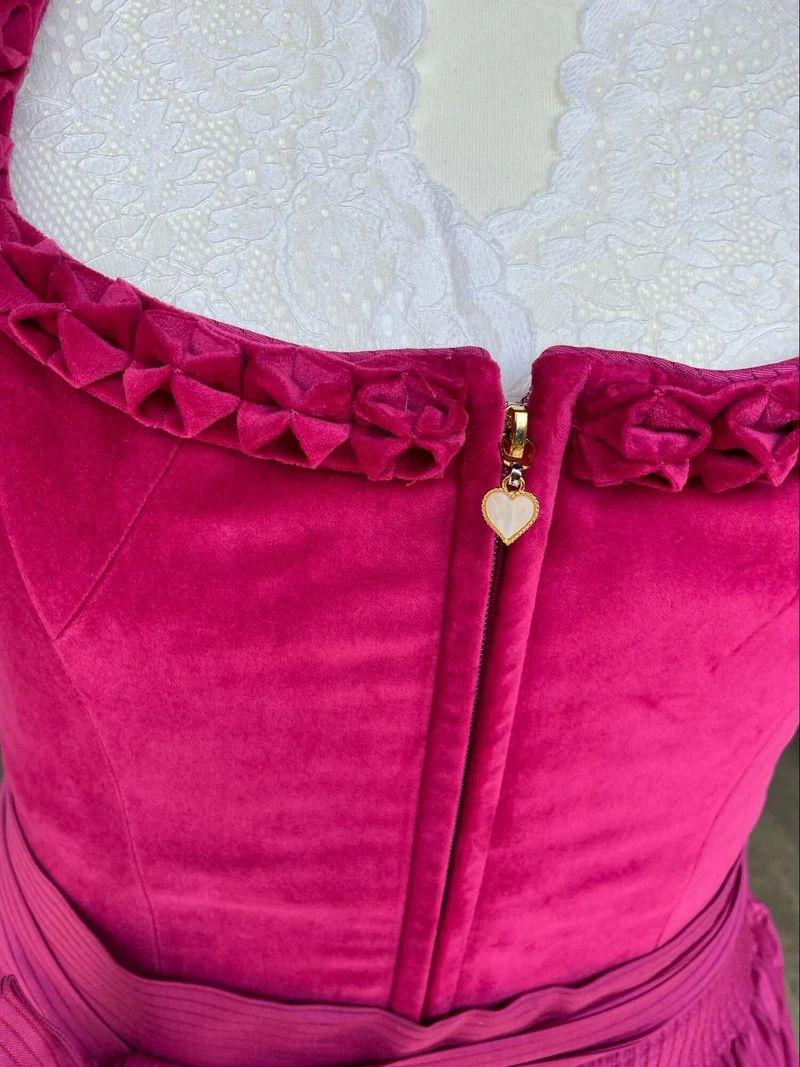 Dirndl Alpenfee, Zazu, Samt pink 75 cm, Große Größen