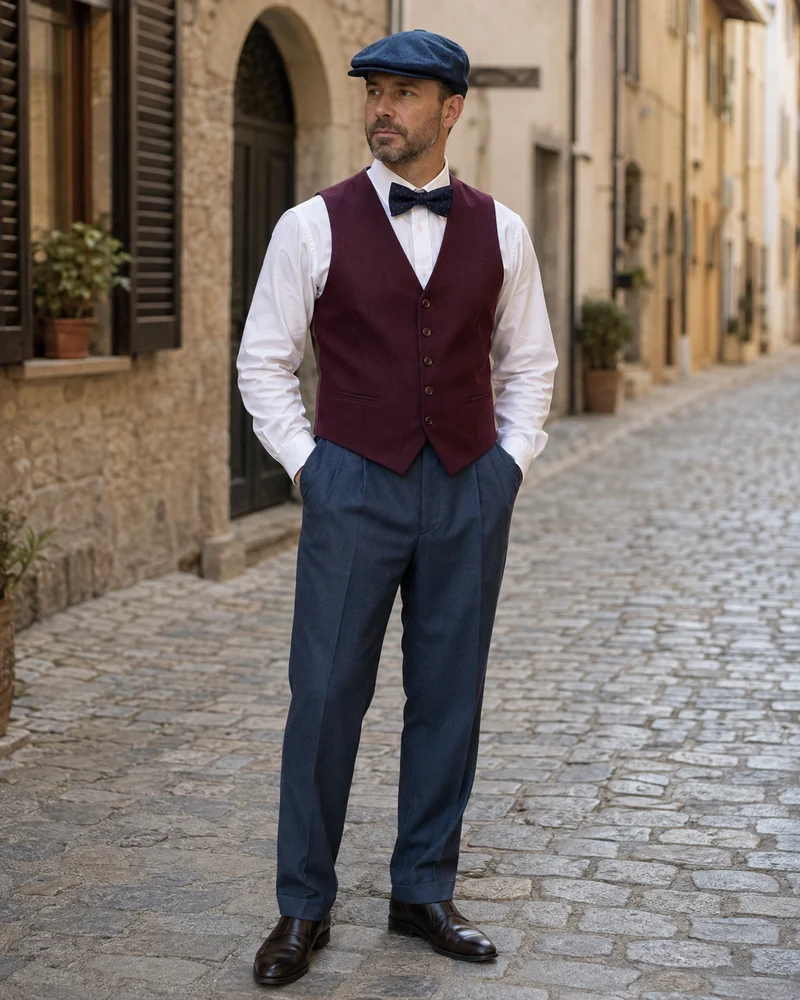20er Jahre Herren Outfit Gr. 50 – Weste & Bundfaltenhose