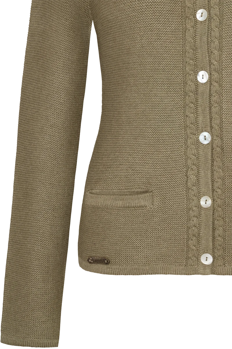 Damen Strickjacke mit Zopfmuster und Perlmuttknöpfen - lindgrün