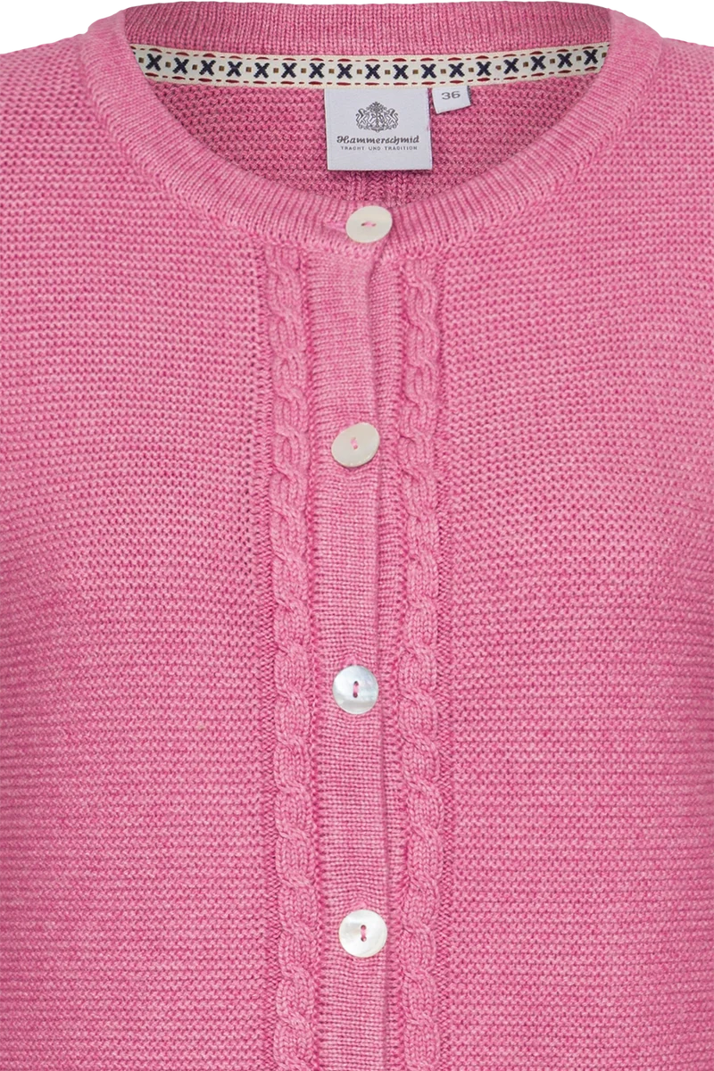 Damen Strickjacke mit Zopfmuster und Perlmuttknöpfen - altrosa