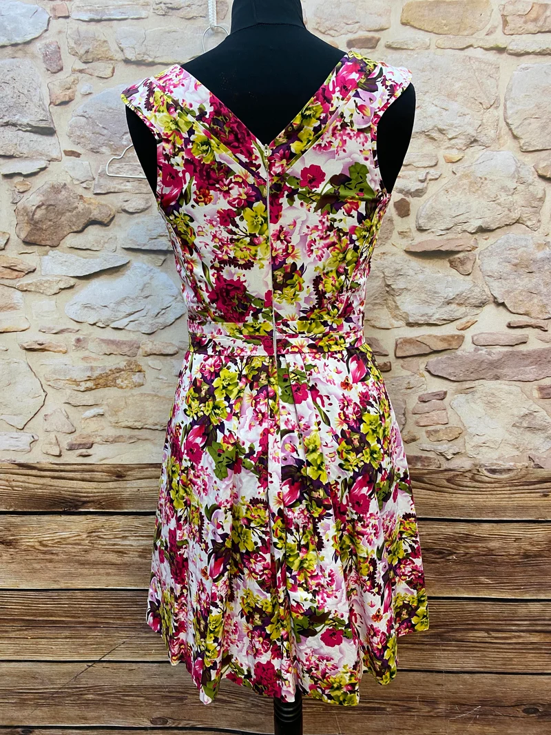 50er Jahre Kleid Damen Gr. 34 – florales Baumwollkleid in Rosa