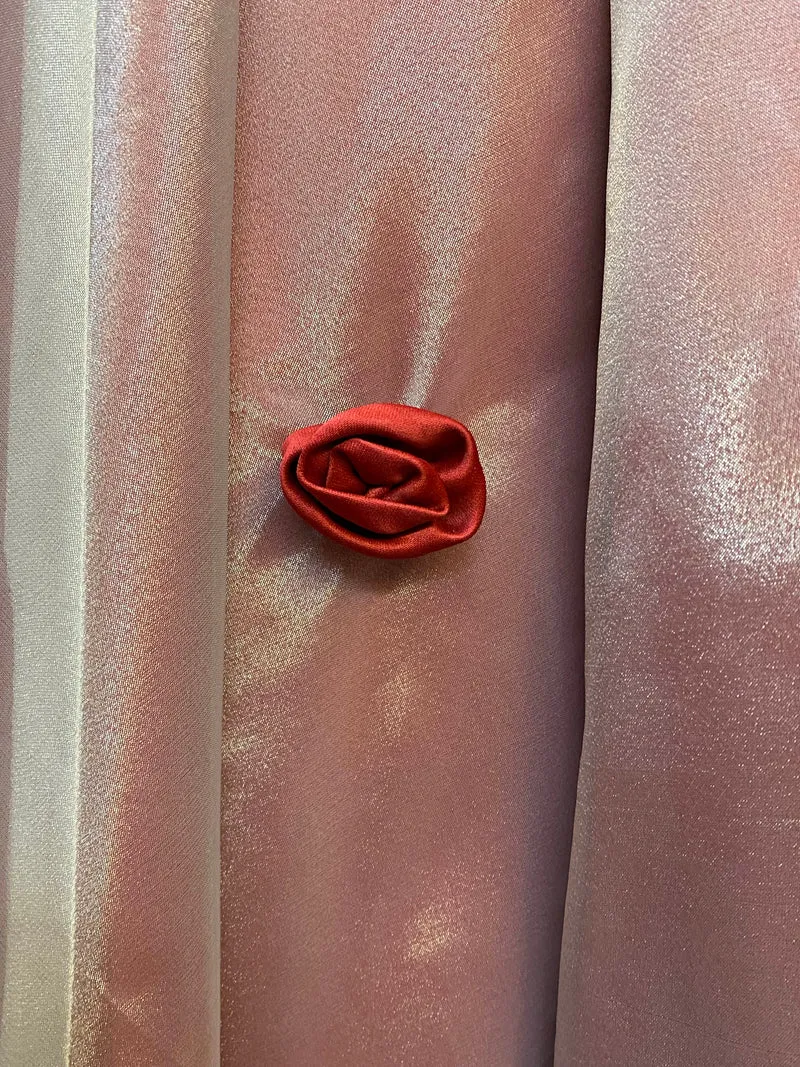 50er Jahre Kleid Gr. 32 – Creme-Rosa Abendkleid mit roter Schleife
