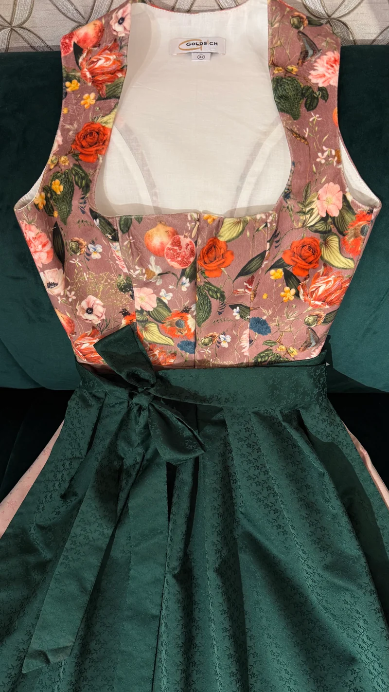 Dirndl Goldstich Samt Blumen altrosa 70cm