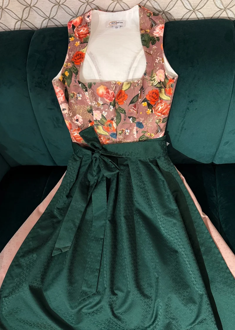 Dirndl Goldstich Samt Blumen altrosa 70cm