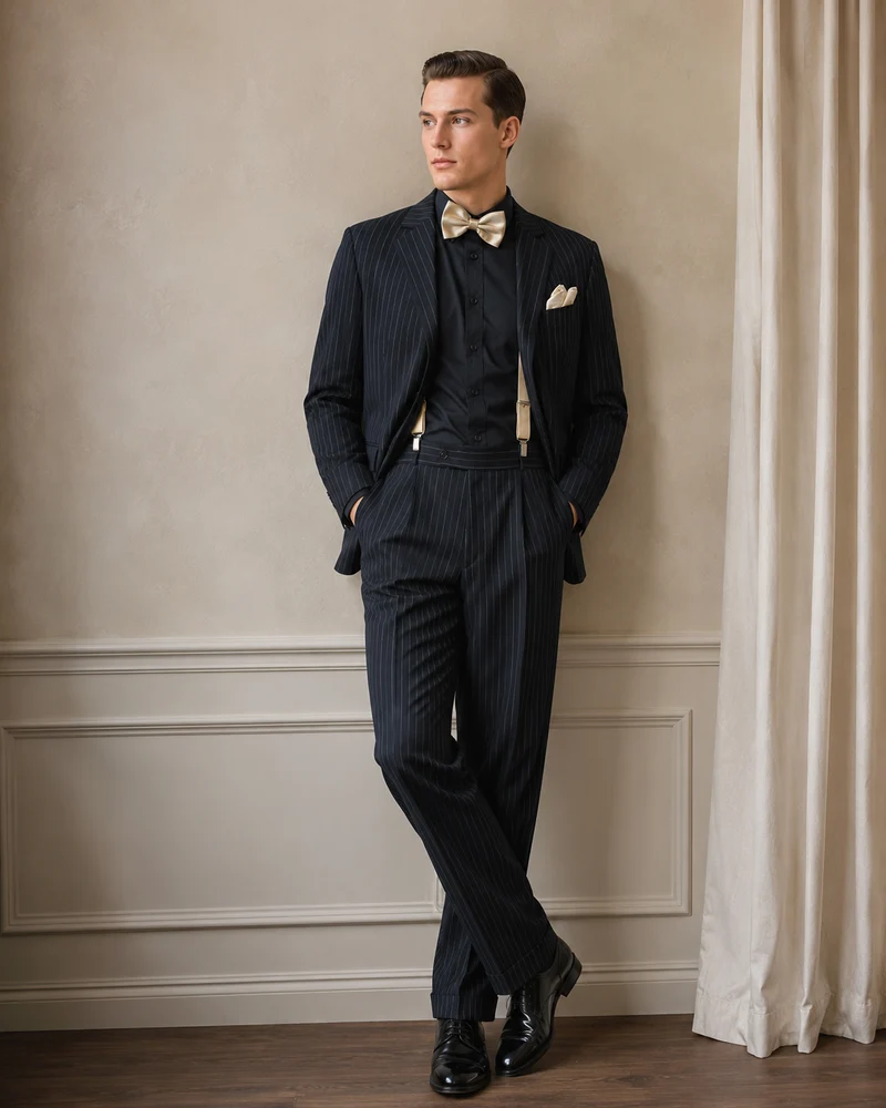 Nadelstreifenanzug Herren Gr. 26 – 20er Jahre Stil mit Accessoires