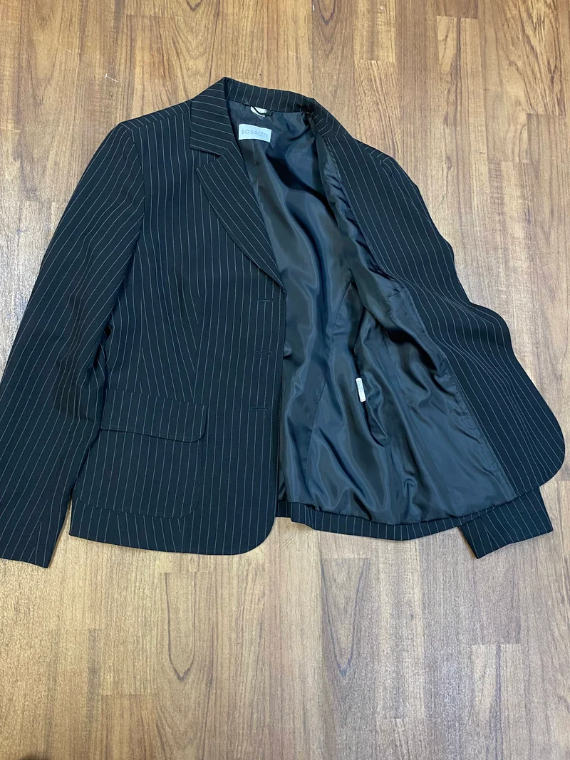 Nadelstreifenanzug Damen Gr. 46 schwarz – eleganter Hosenanzug