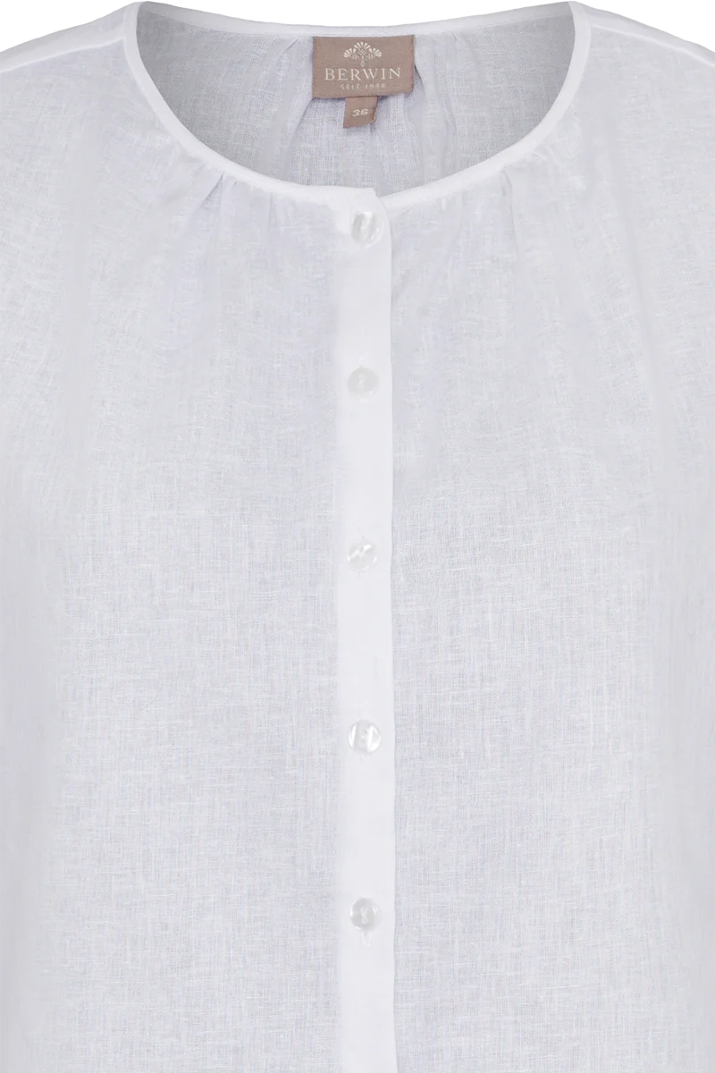 Damen Leinen-Baumwoll-Bluse Kurzarm