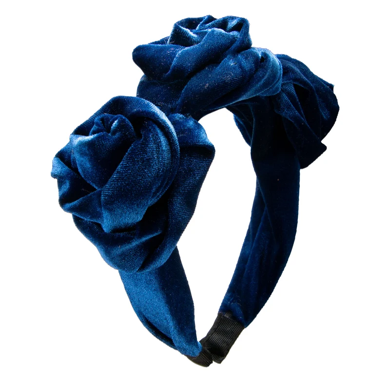 Samt Haarreif Blüten Blau