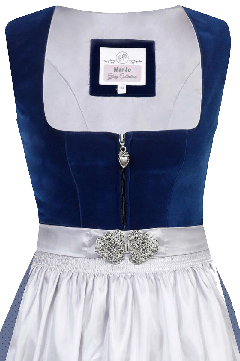 Midi-Dirndl mit Samtoberteil und Broschenschließe - saphir