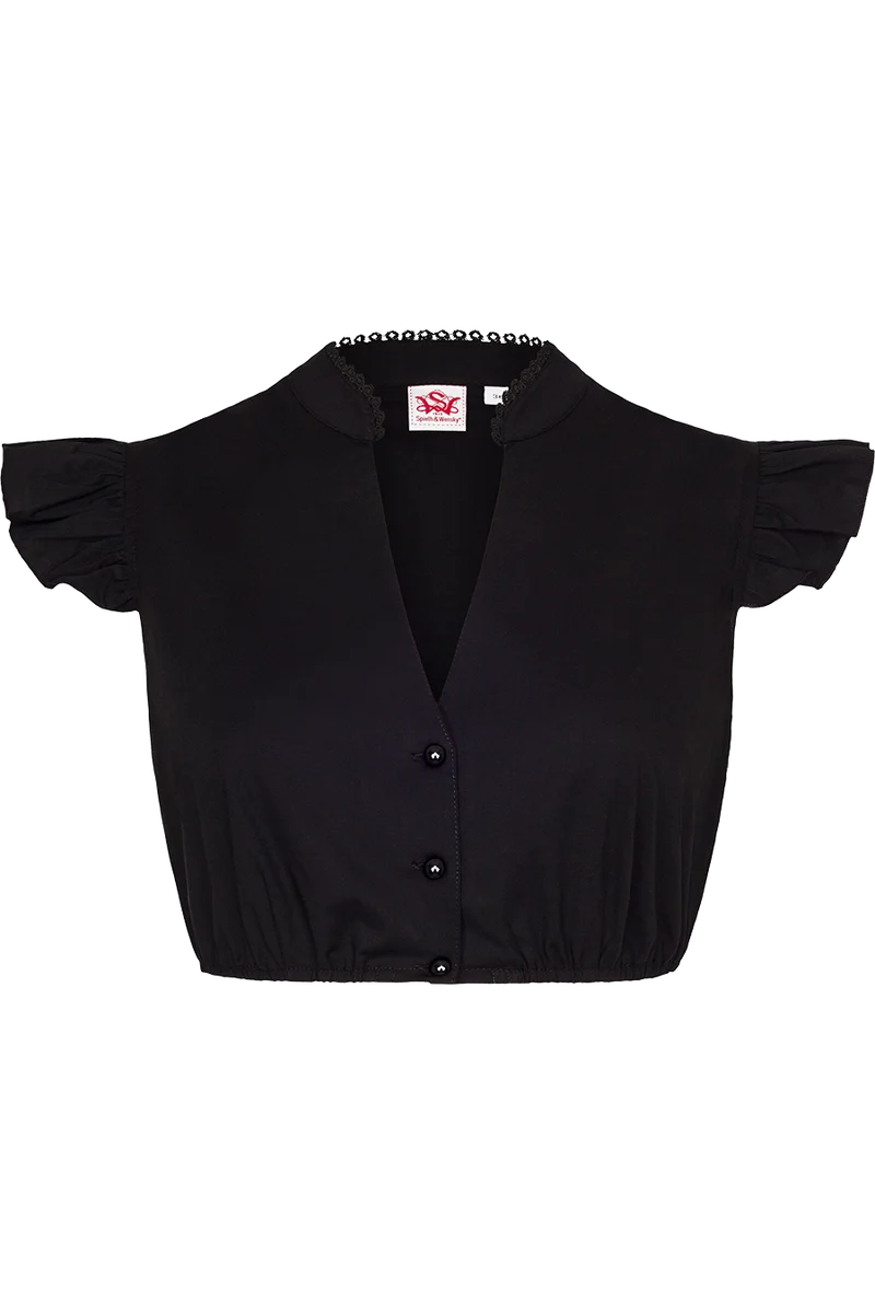 Dirndlbluse mit Flügelärmeln und V-Ausschnitt - schwarz