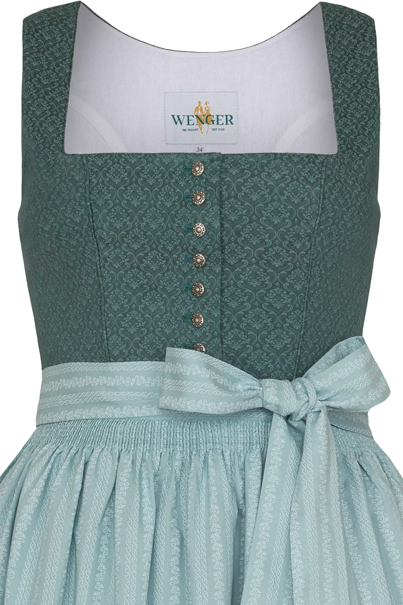 Langes Dirndl aus Baumwolle mit Ornamentmuster - salbei mint