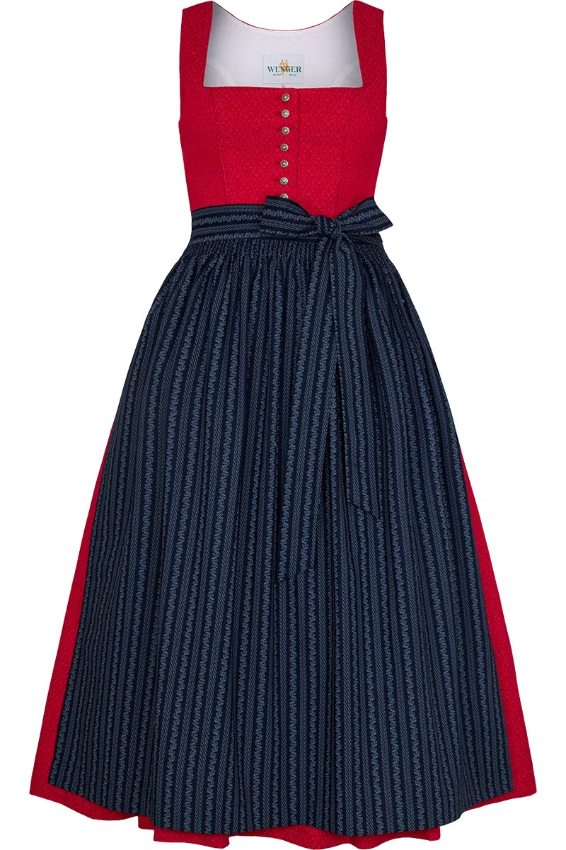 Langes Dirndl aus Baumwolle mit Ornamentmuster - rot marine