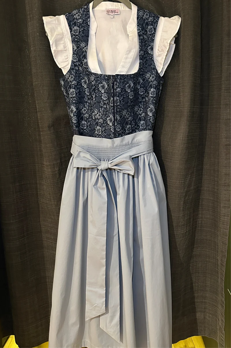 Dirndl Goldstich blau Blumenmuster 75cm