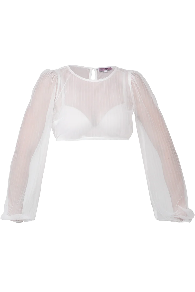 Dirndlbluse mit langen Puffärmeln und Streifenmuster - offwhite
