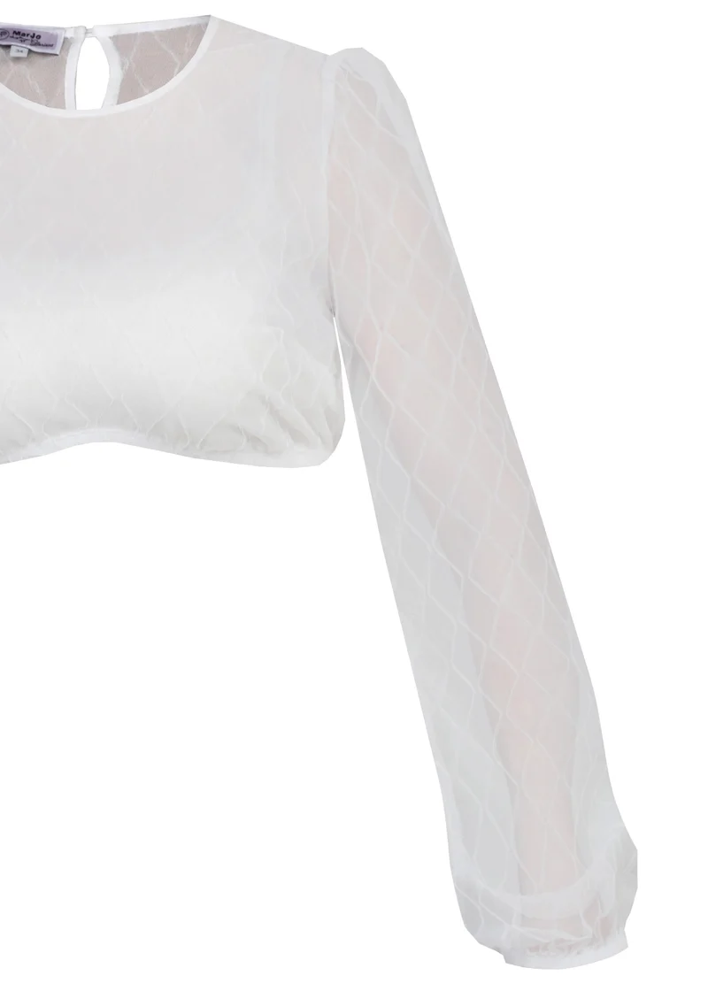 Dirndlbluse mit langen Puffärmeln - offwhite