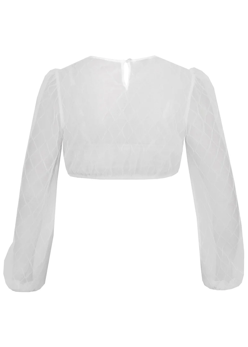 Dirndlbluse mit langen Puffärmeln - offwhite