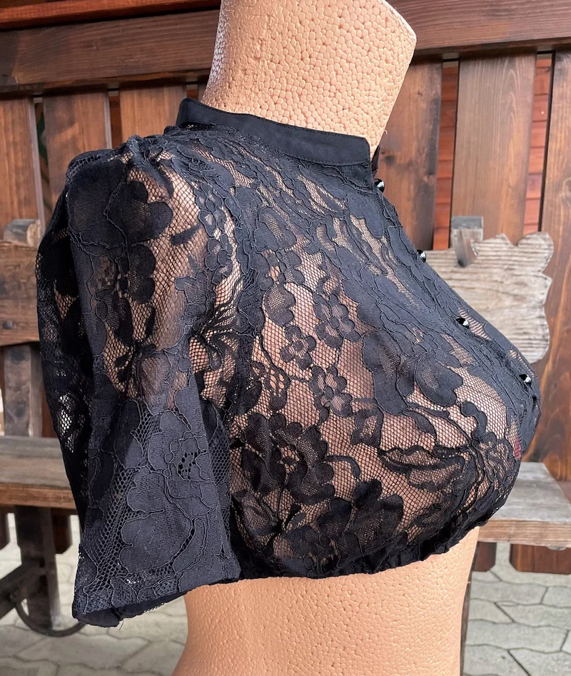 Dirndlbluse, Spieth & Wensky, schwarz, Angelika, Spitze, hochgeschlossen