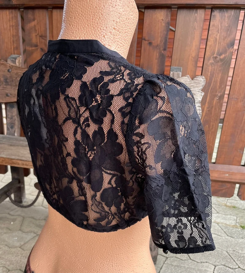 Dirndlbluse, Spieth & Wensky, schwarz, Angelika, Spitze, hochgeschlossen