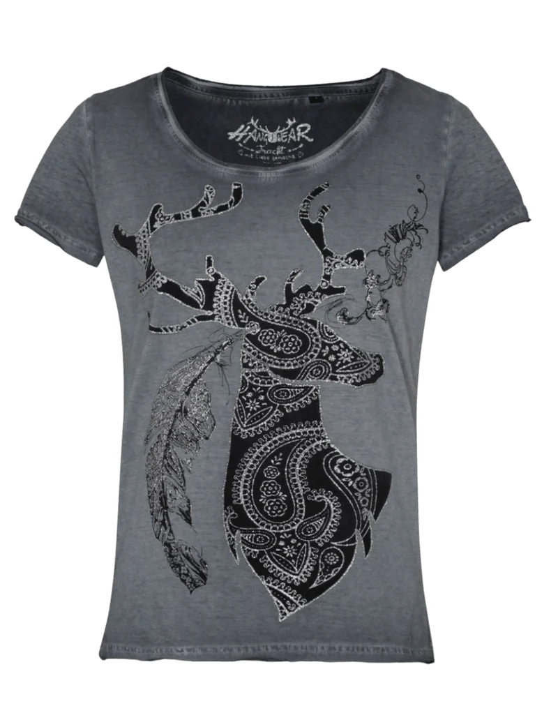 Trachtenshirt, HangOwear, Yusra, grau, Hirsch