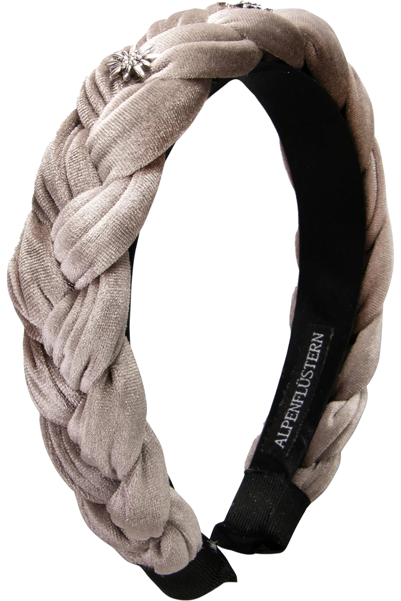 Damen Samt-Haarreif mit Strass-Edelweiß - taupe braun