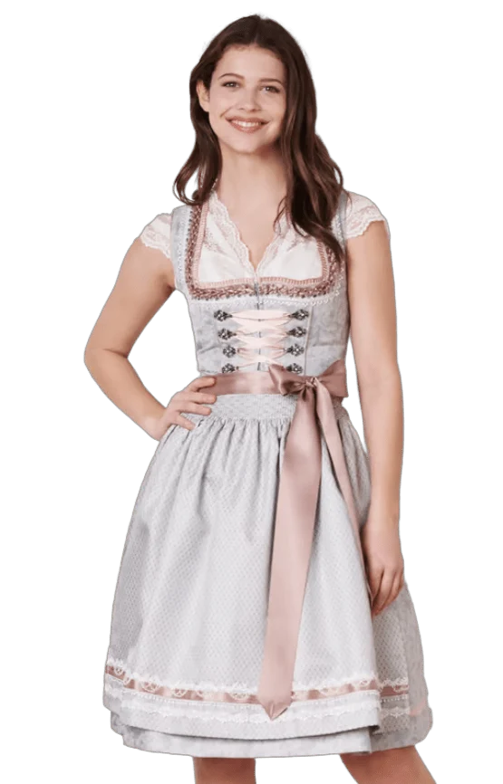 Dirndl Krüger Madl, Anella, Midi, Silber grau, rosé, Midi 60 cm